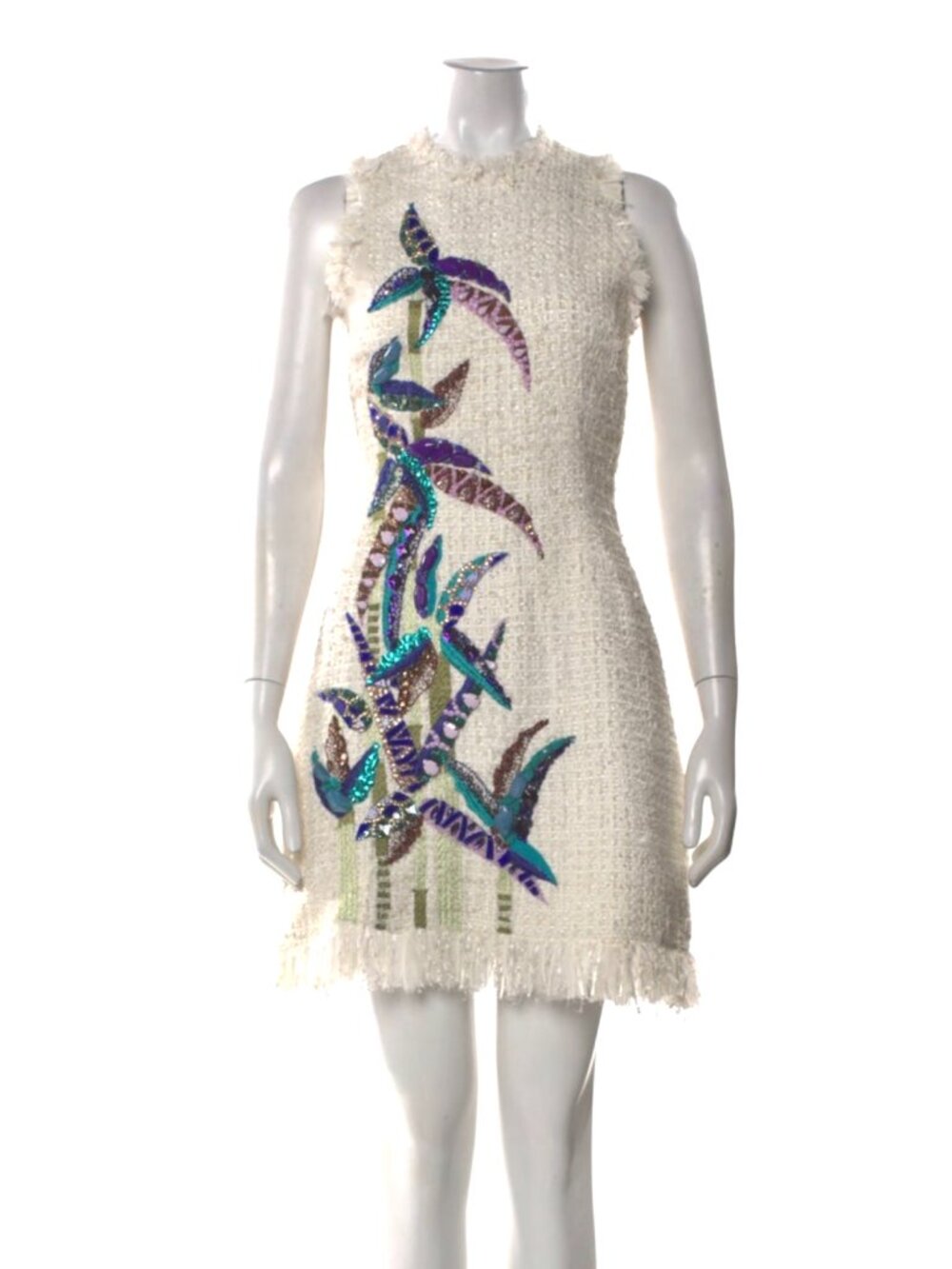 PRADA VINTAGE EMBROIDERED TWEED MINI DRESS SIZE 38 - Picture 8 of 16